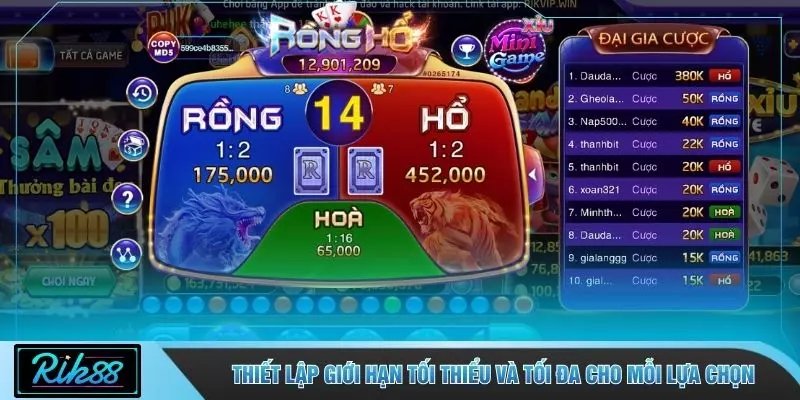 Thiết lập giới hạn tối thiểu và tối đa cho mỗi lựa chọn